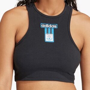 Adidas Black and Blue Logo Crop Racerback Top